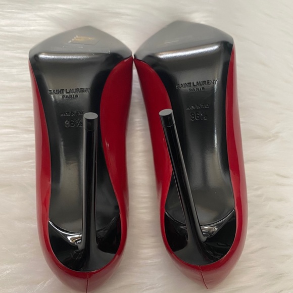 🔥HOST PIC🔥 NEW in Box- SAINT LAURENT Vernice Chiffon Red Heels 36.5 - Picture 6 of 6